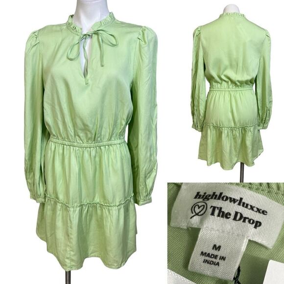 The Drop Mini Dress Tencel Lyocell  Smoke Green Long Sleeve V-Neck‎ size Medium - Picture 1 of 6